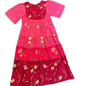 Vintage 90s floral smocked bohemian peasant maxi dress ruffled skirt siz…